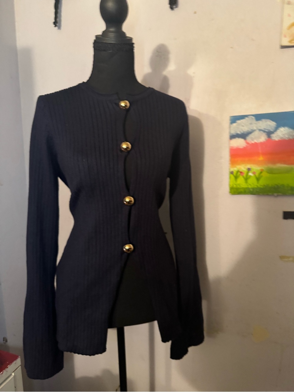Cider Navy Ribbed Knit Blazer with Gold Buttons